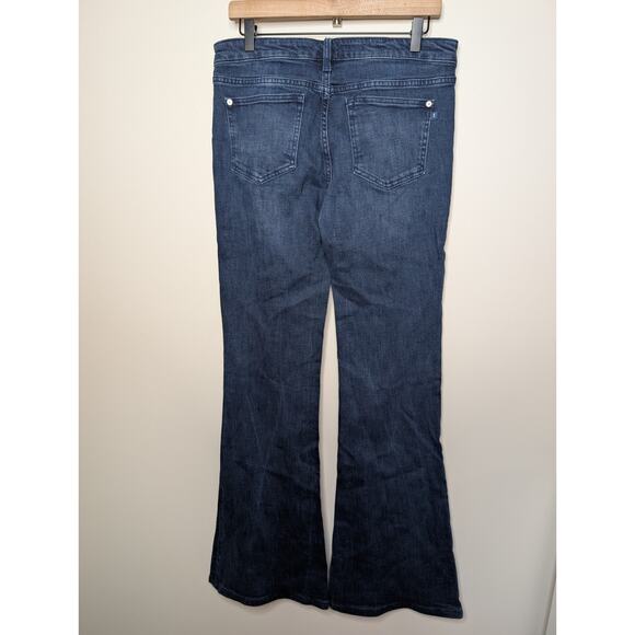 Pilcro Anthropologie Wide Leg Flared Dark Wash Mid Rise Jeans Size 28T - Picture 7 of 13